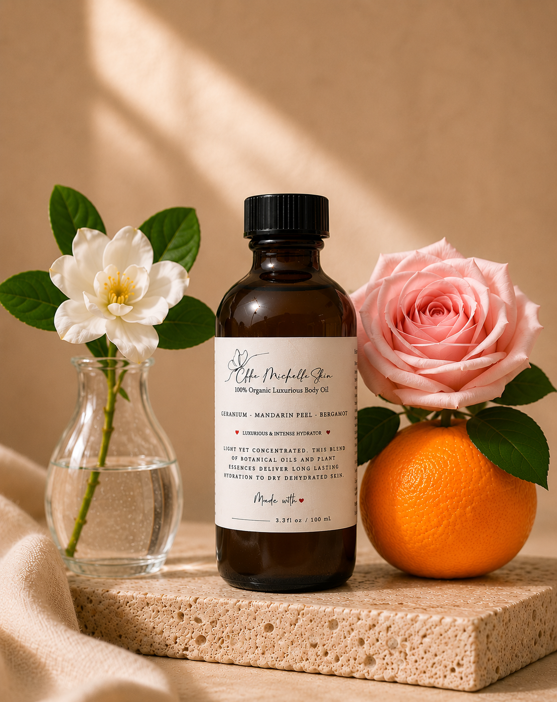 Luxurious Organic Body Oil - Rose Geranium Bergamot & Mandarin Peel