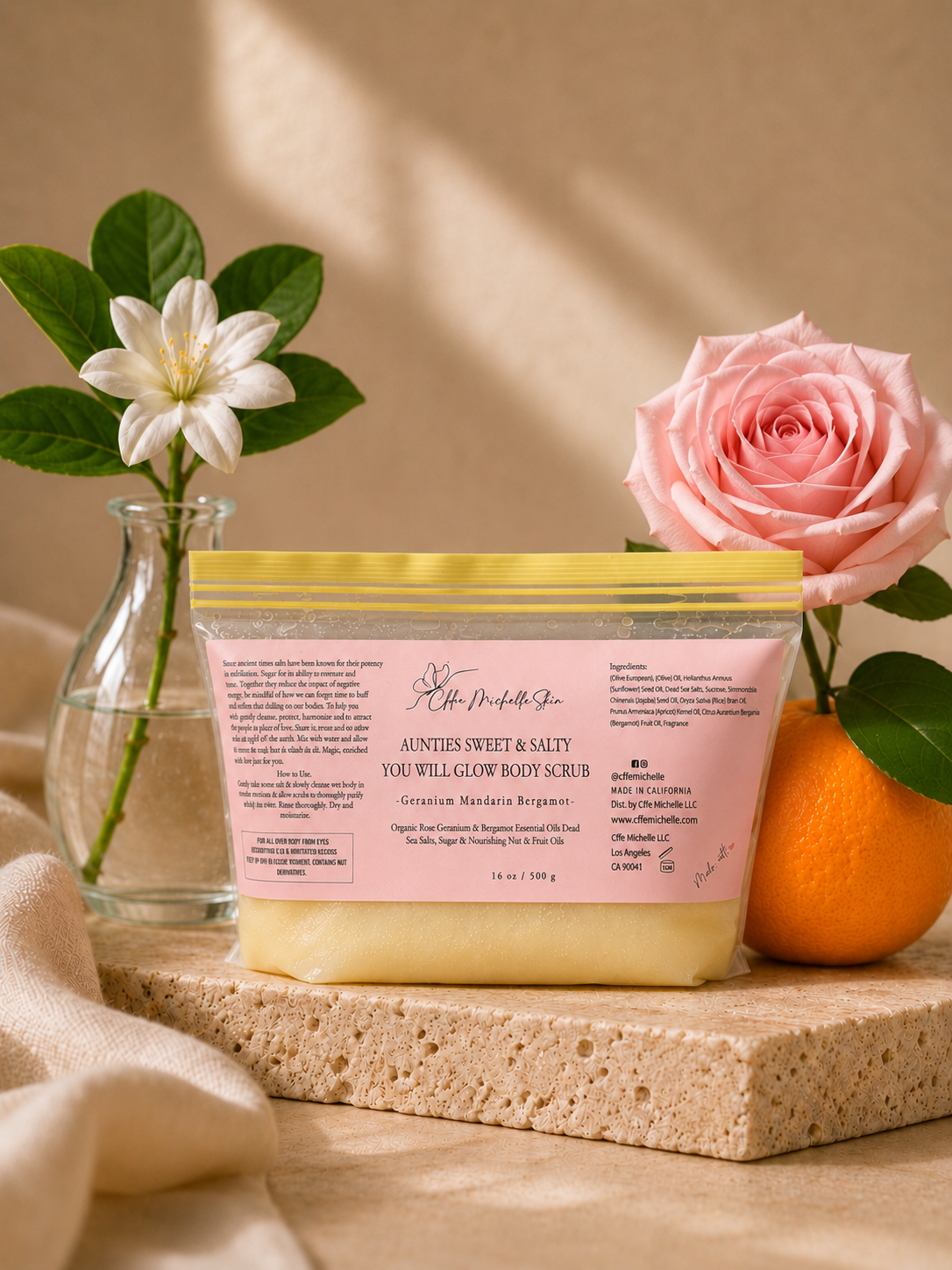 Aunties Sweet & Salty Organic Sugar Scrub - 'Geranium Bergamot & Mandarin Peel'